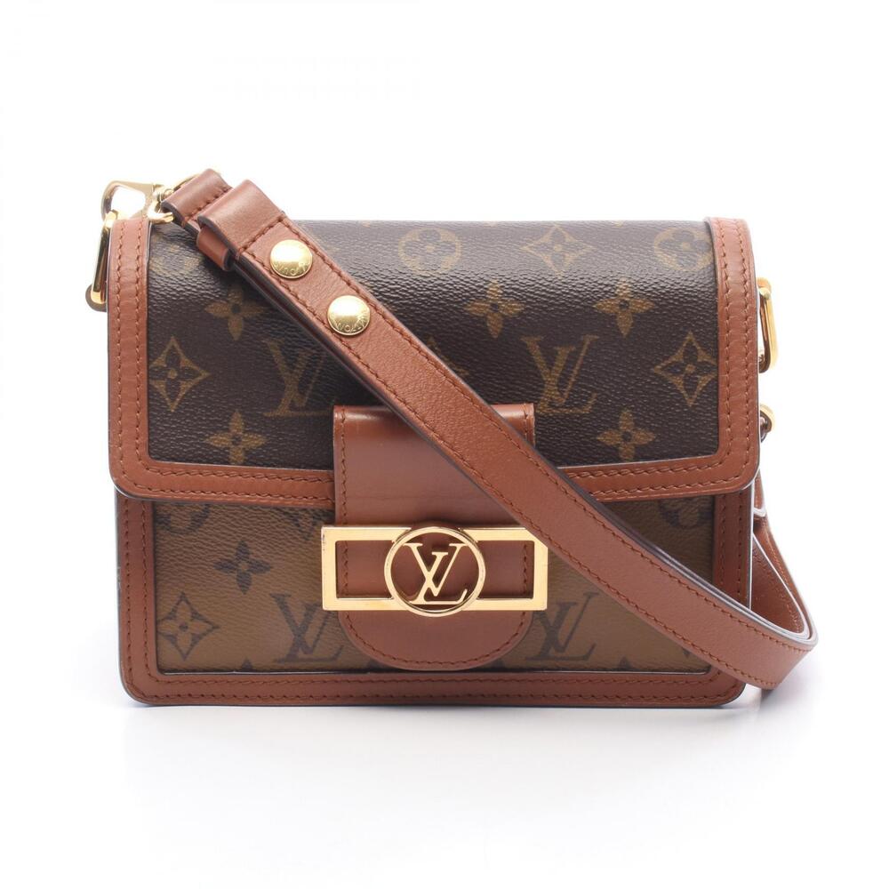 Louis Vuitton Dauphine Monogram Reverse Canvas Leather Shoulder Bag Beige Brown